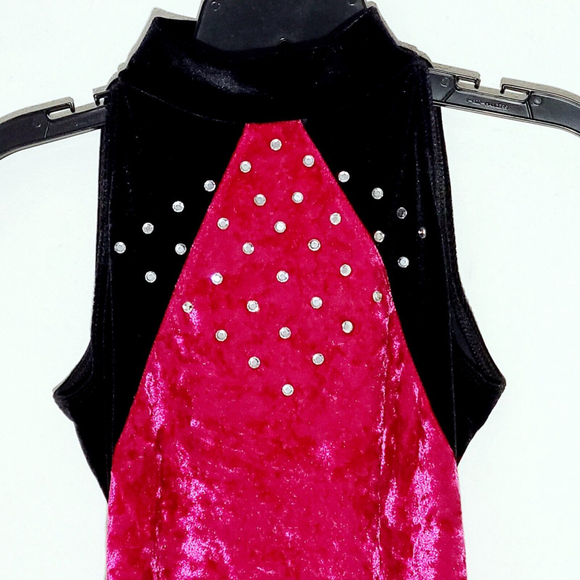 GORGEOUS Weissman Dance Costume Pink Black Velvet Rhinestones Adult Small - Picture 2 of 6
